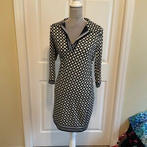 Max Studio Navy, Yellow, and White Patterned Women's Dress